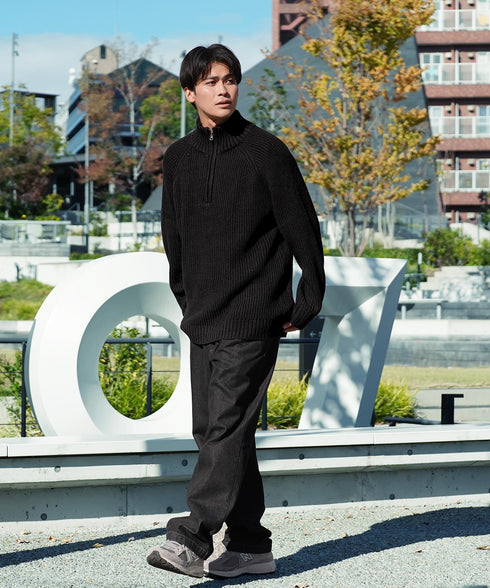 ハーフZIP畦ニット | ドライバーズニット メンズ 畦編み ハーフジップ ニット セーター 畦編みニット あぜ編み 秋服 冬服 メンズニット 厚手 冬 暖かい あったか 秋 秋冬 モック モックネック ハイネック ジップ