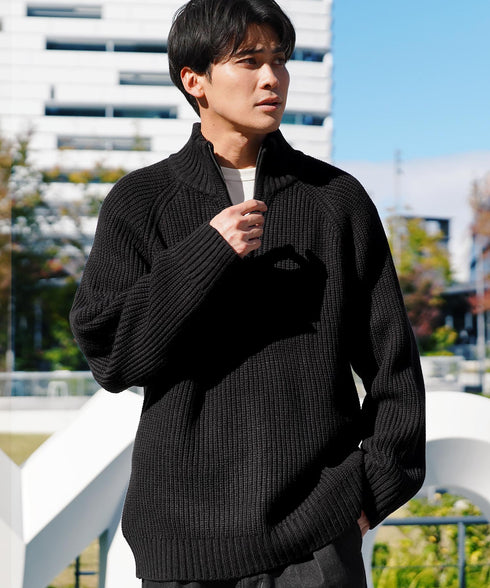 ハーフZIP畦ニット | ドライバーズニット メンズ 畦編み ハーフジップ ニット セーター 畦編みニット あぜ編み 秋服 冬服 メンズニット 厚手 冬 暖かい あったか 秋 秋冬 モック モックネック ハイネック ジップ