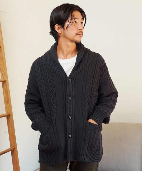 ケーブルニットショールカーディガン | メンズ ニット 洗える ニットセーター ウォッシャブル メンズ カーデ トップス