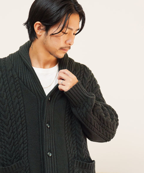 ケーブルニットショールカーディガン | メンズ ニット 洗える ニットセーター ウォッシャブル メンズ カーデ トップス