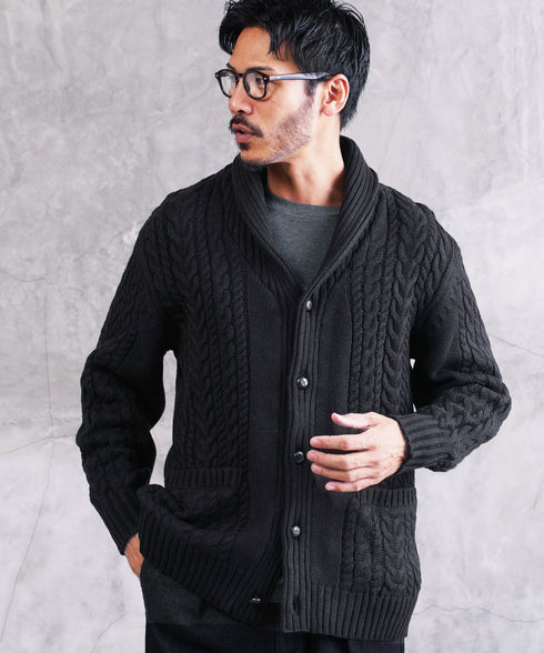 ケーブルニットショールカーディガン | メンズ ニット 洗える ニットセーター ウォッシャブル メンズ カーデ トップス