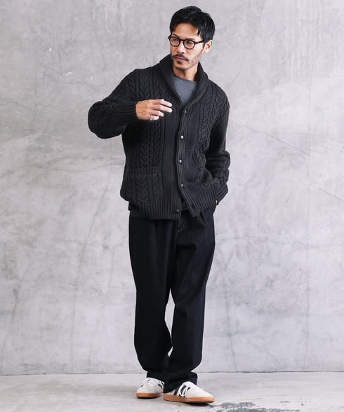 ケーブルニットショールカーディガン | メンズ ニット 洗える ニットセーター ウォッシャブル メンズ カーデ トップス