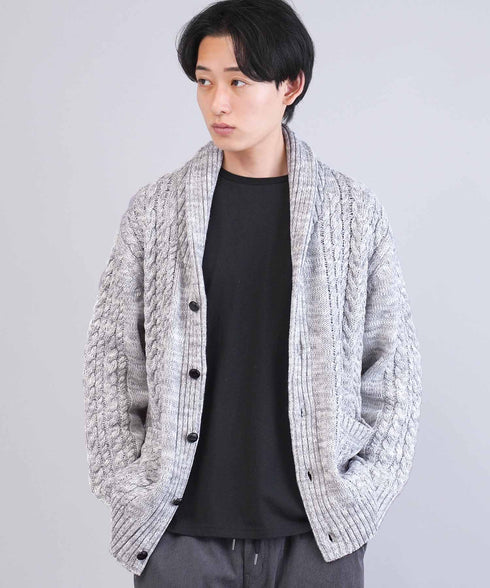 ケーブルニットショールカーディガン | メンズ ニット 洗える ニットセーター ウォッシャブル メンズ カーデ トップス