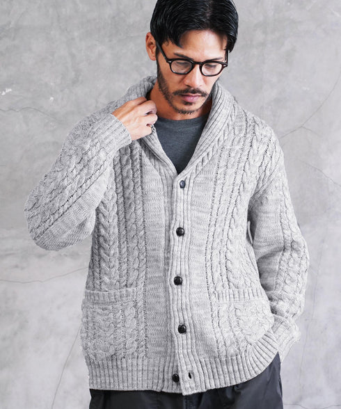 ケーブルニットショールカーディガン | メンズ ニット 洗える ニットセーター ウォッシャブル メンズ カーデ トップス