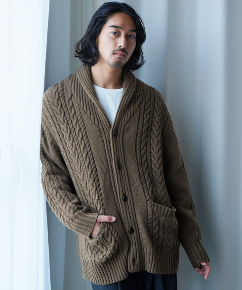 ケーブルニットショールカーディガン | メンズ ニット 洗える ニットセーター ウォッシャブル メンズ カーデ トップス