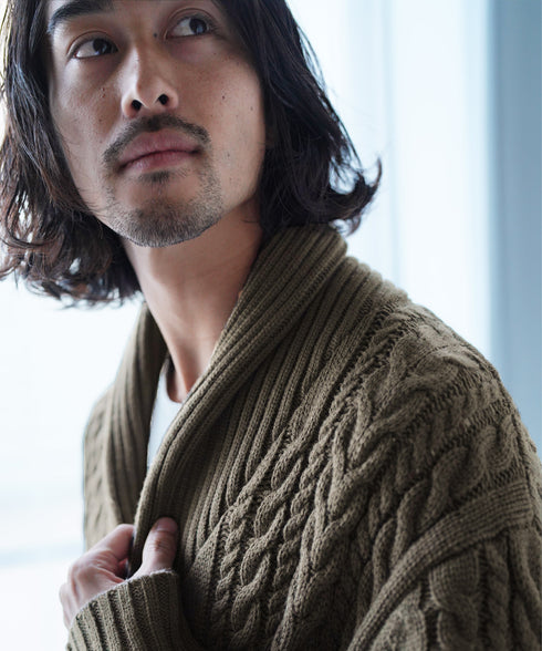 ケーブルニットショールカーディガン | メンズ ニット 洗える ニットセーター ウォッシャブル メンズ カーデ トップス