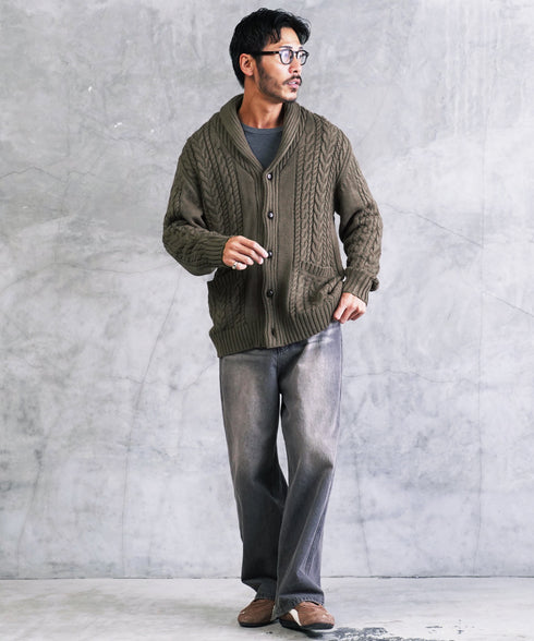ケーブルニットショールカーディガン | メンズ ニット 洗える ニットセーター ウォッシャブル メンズ カーデ トップス