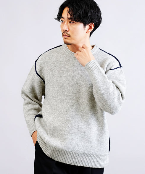 リバーシブルニット クルーネック プルオーバー