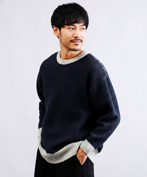 リバーシブルニット クルーネック プルオーバー