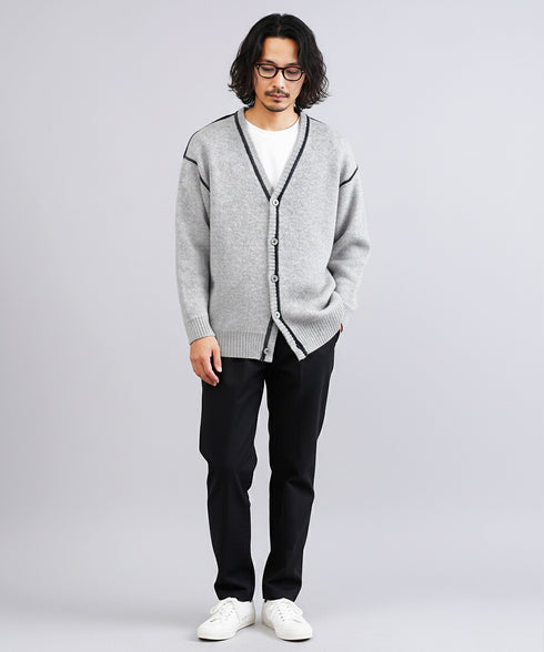 ふわもち 配色カーディガン | 長袖 ウール混 ニット クルーネック ウール混 長袖 ストレスフリー トップス