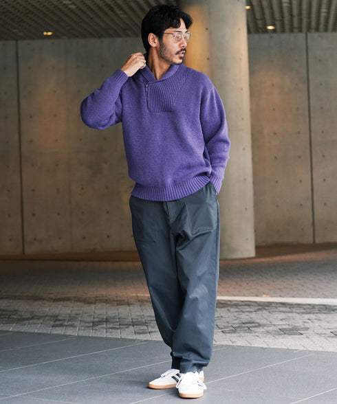 ショールハーフジップ畦ニットセーター