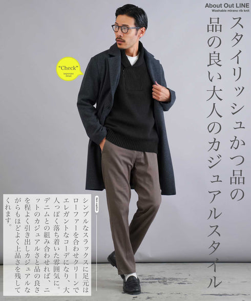 ショールハーフジップ畦ニットセーター