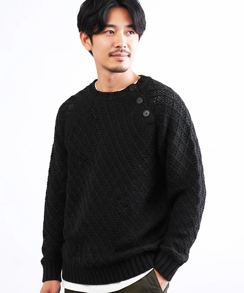 ショルダーボタン アーガイルワッフルニットセーター