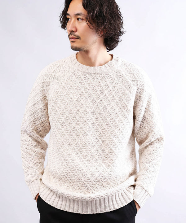 ショルダーボタン アーガイルワッフルニットセーター