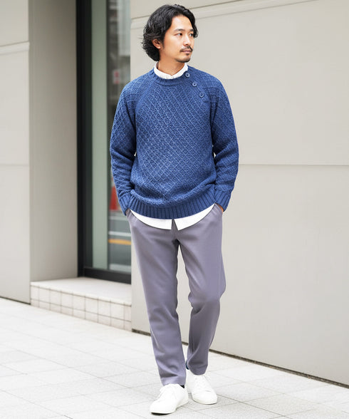 ショルダーボタン アーガイルワッフルニットセーター