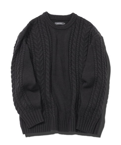 ケーブルクルーニット | ニット クルーネック セーター メンズ 洗える ニットセーター ウォッシャブル トップス 黒 白 秋 秋服 秋物 冬 冬服 冬物 春 春服 春物
