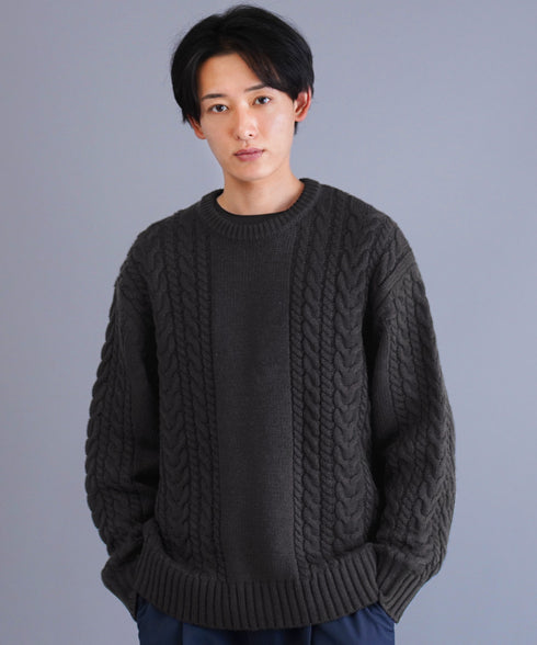 ケーブルクルーニット | ニット クルーネック セーター メンズ 洗える ニットセーター ウォッシャブル トップス 黒 白 秋 秋服 秋物 冬 冬服 冬物 春 春服 春物
