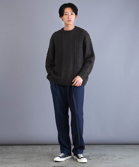 ケーブルクルーニット | ニット クルーネック セーター メンズ 洗える ニットセーター ウォッシャブル トップス 黒 白 秋 秋服 秋物 冬 冬服 冬物 春 春服 春物