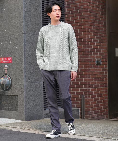 ケーブルクルーニット | ニット クルーネック セーター メンズ 洗える ニットセーター ウォッシャブル トップス 黒 白 秋 秋服 秋物 冬 冬服 冬物 春 春服 春物