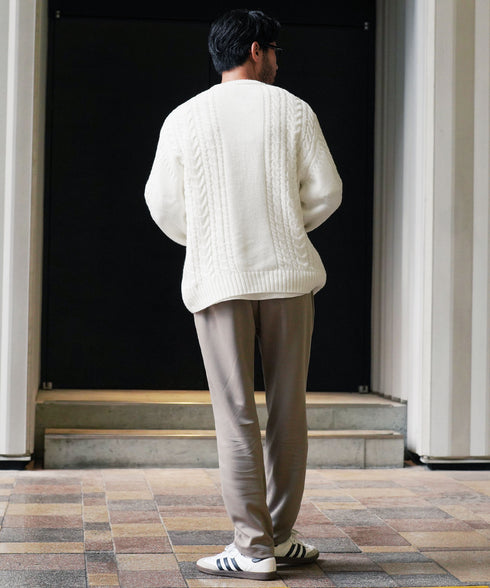 ケーブルクルーニット | ニット クルーネック セーター メンズ 洗える ニットセーター ウォッシャブル トップス 黒 白 秋 秋服 秋物 冬 冬服 冬物 春 春服 春物