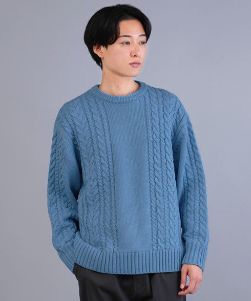 ケーブルクルーニット | ニット クルーネック セーター メンズ 洗える ニットセーター ウォッシャブル トップス 黒 白 秋 秋服 秋物 冬 冬服 冬物 春 春服 春物