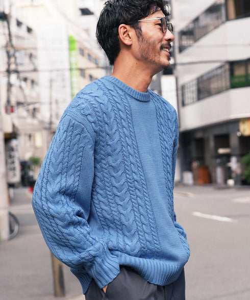 ケーブルクルーニット | ニット クルーネック セーター メンズ 洗える ニットセーター ウォッシャブル トップス 黒 白 秋 秋服 秋物 冬 冬服 冬物 春 春服 春物