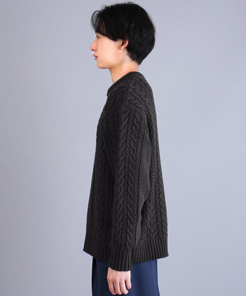 ケーブルクルーニット | ニット クルーネック セーター メンズ 洗える ニットセーター ウォッシャブル トップス 黒 白 秋 秋服 秋物 冬 冬服 冬物 春 春服 春物