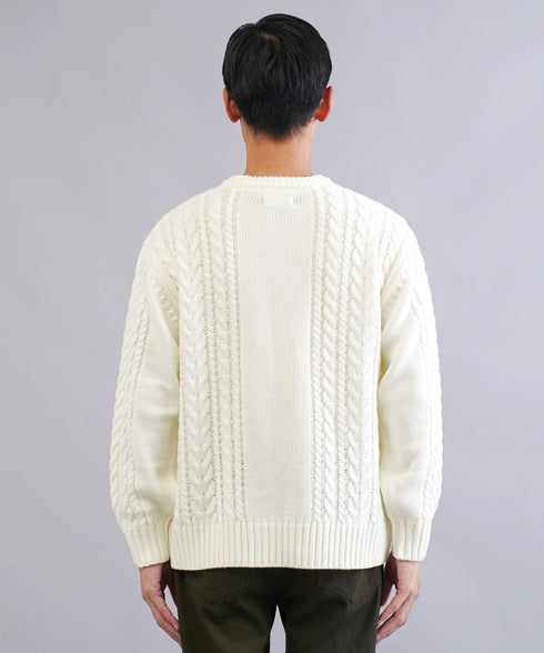 ケーブルクルーニット | ニット クルーネック セーター メンズ 洗える ニットセーター ウォッシャブル トップス 黒 白 秋 秋服 秋物 冬 冬服 冬物 春 春服 春物