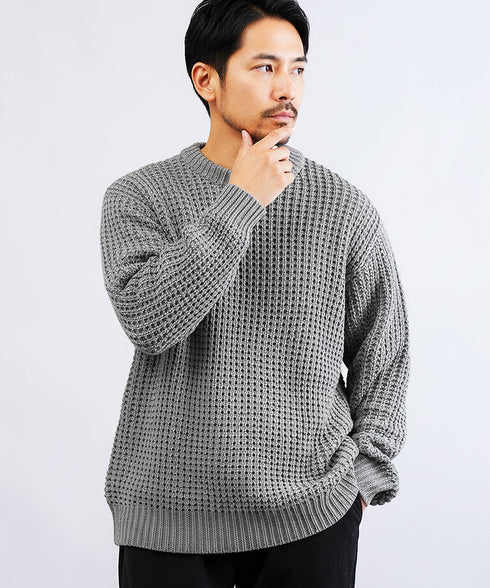 ビッグワッフルクルーニットセーター | メンズニット セーター クルーネック ローゲージ オレンジ 服 秋服 冬服 春服 秋 冬