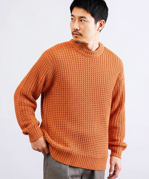 ビッグワッフルクルーニットセーター | メンズニット セーター クルーネック ローゲージ オレンジ 服 秋服 冬服 春服 秋 冬