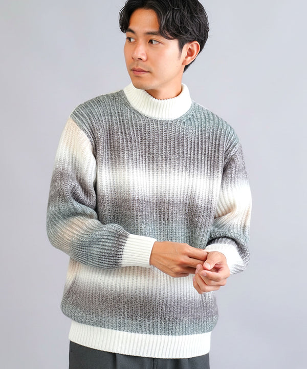 グラデーション畦モックネックニットセーター