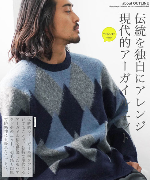 モヘアタッチアーガイルクルーネックニットセーター