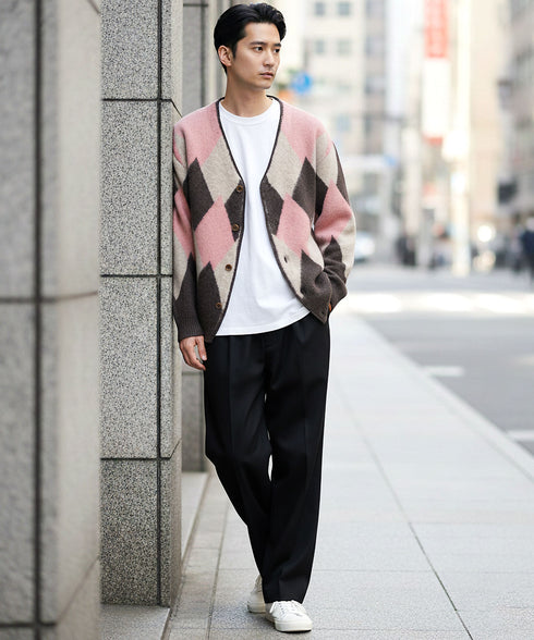 モヘアタッチアーガイルカーディガン