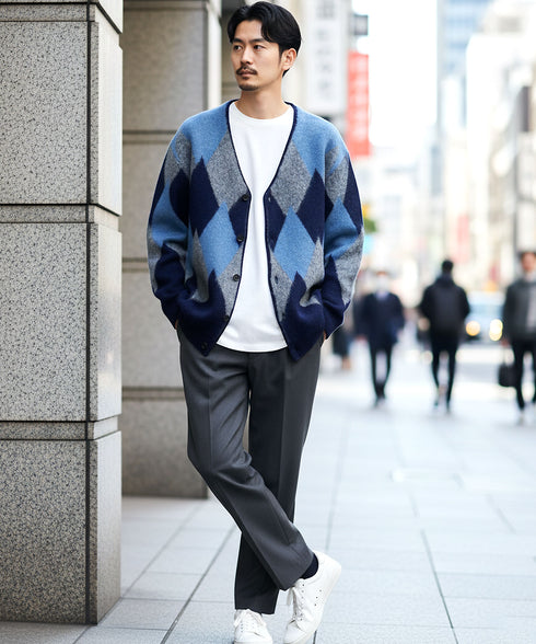 モヘアタッチアーガイルカーディガン