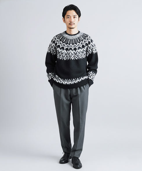 モヘアタッチノルディック求心柄モックネックニットセーター