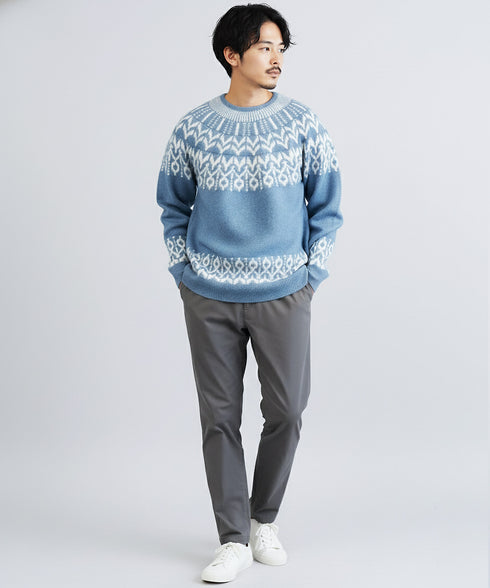 モヘアタッチノルディック求心柄モックネックニットセーター