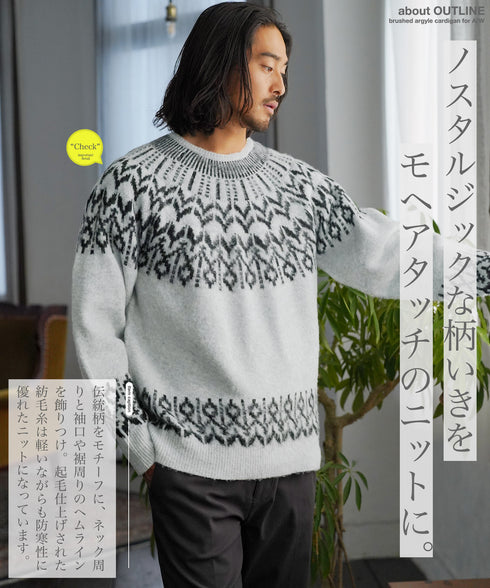 モヘアタッチノルディック求心柄モックネックニットセーター