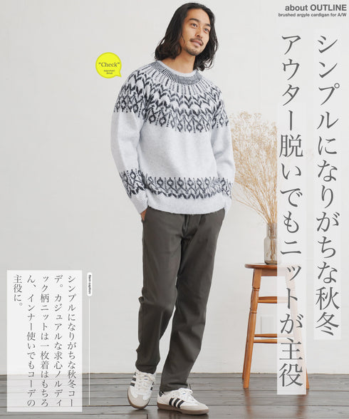 モヘアタッチノルディック求心柄モックネックニットセーター