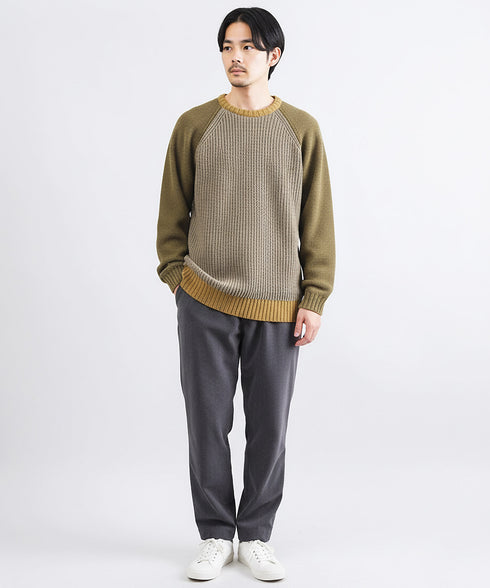 配色ローゲージラグランリブ編みニットセーター