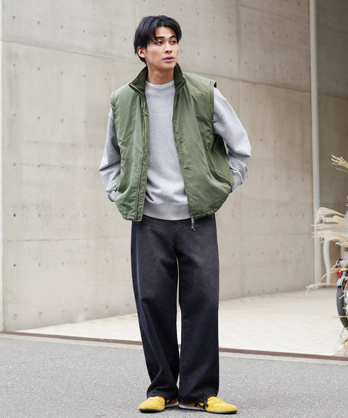 袖取り外し中綿フルジップブルゾン | ブルゾン 中綿 あったか ベスト ライトアウター 2wai 脱着 短丈 スタンドカラー ダブルジップ メンズ