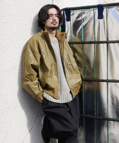 ヴィンテージライク フェイクレザー 4ポケット ボリューム G-1ベース フライトブルゾン