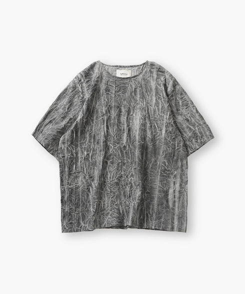 ムラ染め クラッシュプリーツ H/S クルーネック プルオーバー