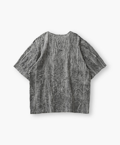 ムラ染め クラッシュプリーツ H/S クルーネック プルオーバー