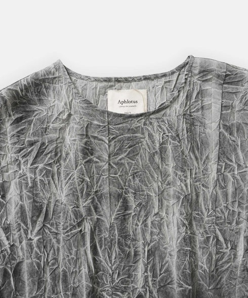 ムラ染め クラッシュプリーツ H/S クルーネック プルオーバー