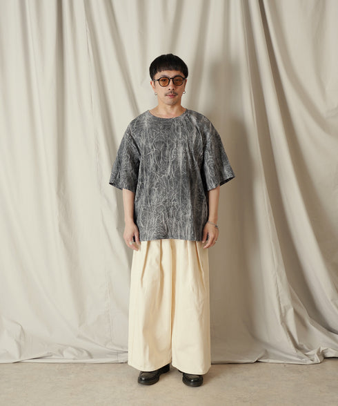 ムラ染め クラッシュプリーツ H/S クルーネック プルオーバー