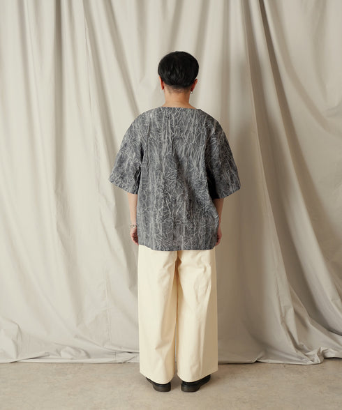 ムラ染め クラッシュプリーツ H/S クルーネック プルオーバー