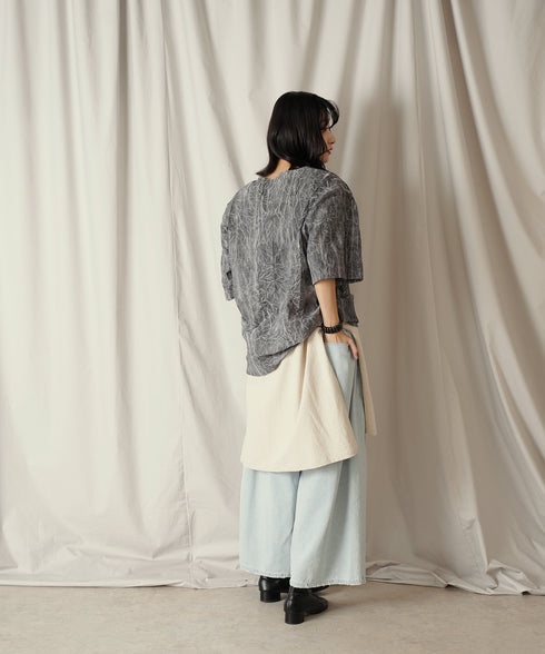 ムラ染め クラッシュプリーツ H/S クルーネック プルオーバー