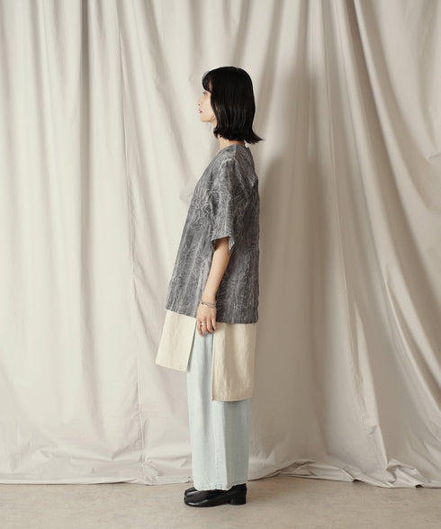 ムラ染め クラッシュプリーツ H/S クルーネック プルオーバー