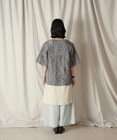 ムラ染め クラッシュプリーツ H/S クルーネック プルオーバー