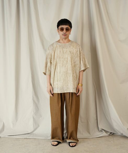 ムラ染め クラッシュプリーツ H/S クルーネック プルオーバー